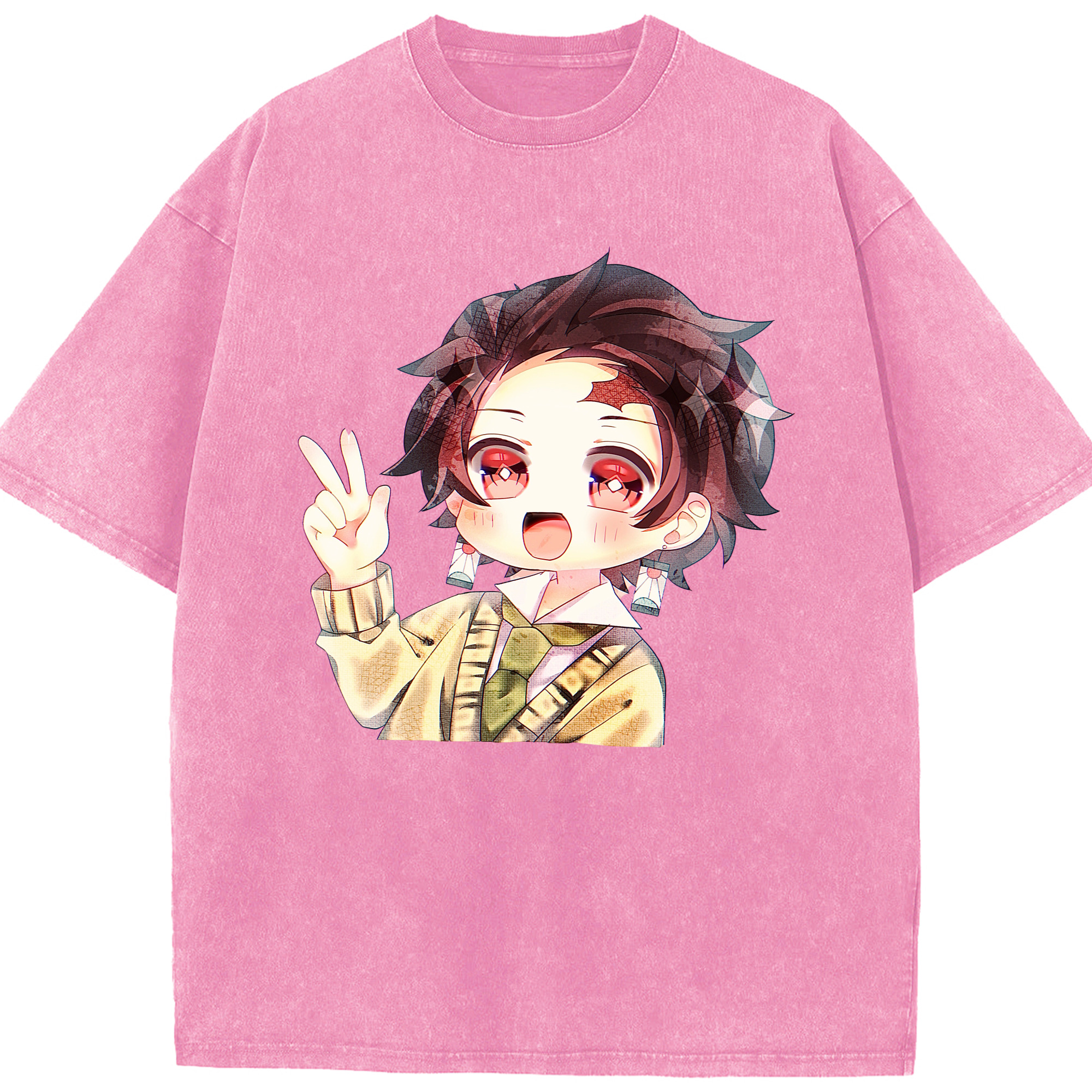 （画像用） 鬼滅の刃 竈門 炭治郎／かまど たんじろう Kamado Tanjirou 綿100% ヴィンテージ風 半袖Tシャツ（フロントプリント）